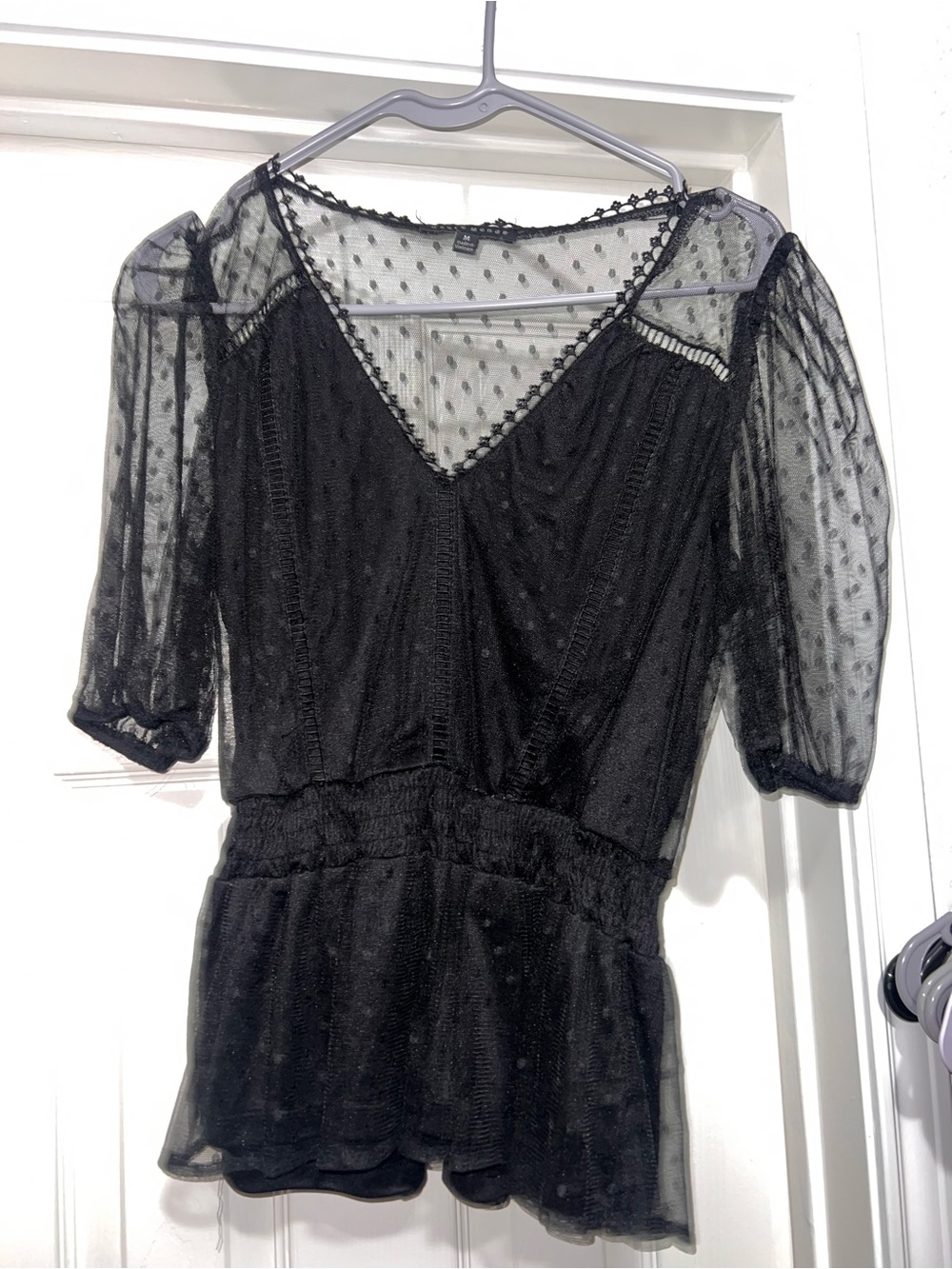 Sheer Black Puff Sleeve Blouse - Unbranded